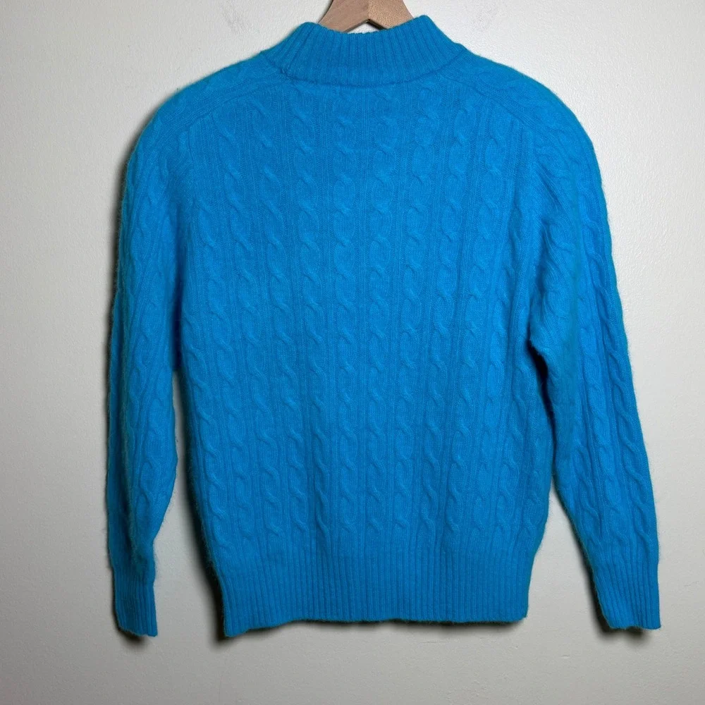 Courtenay Womens Lambswool Angora Sweater M Blue Cable Knit Mock Winter Soft 90s